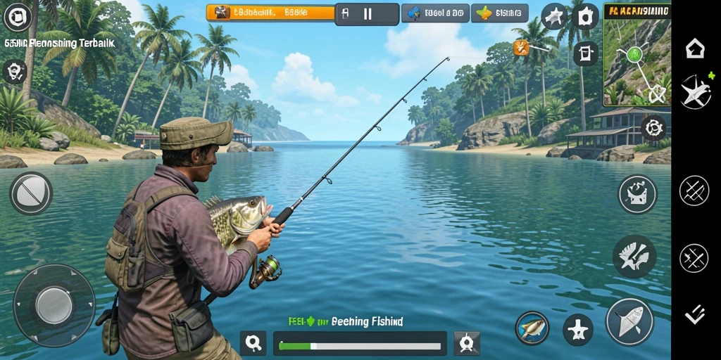 Tampilan gameplay menarik pada 55RP dengan aksi memancing yang seru.