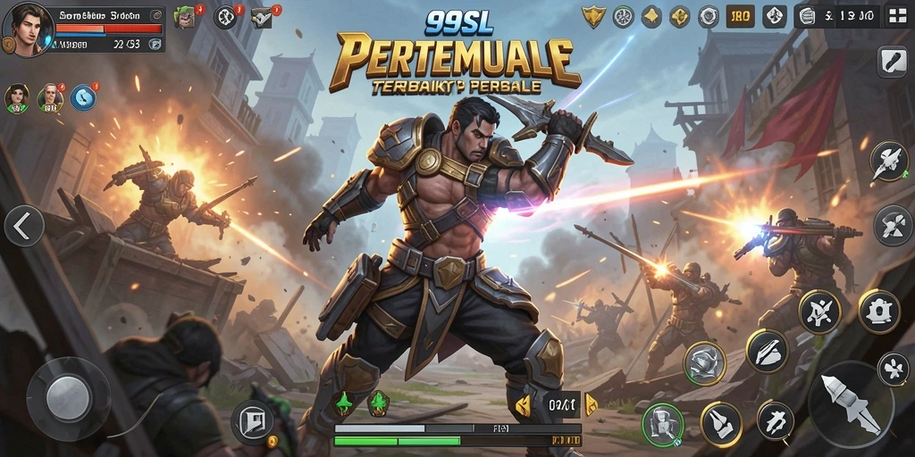 Screenshot utama menampilkan aksi seru dalam gameplay Battle Royale.