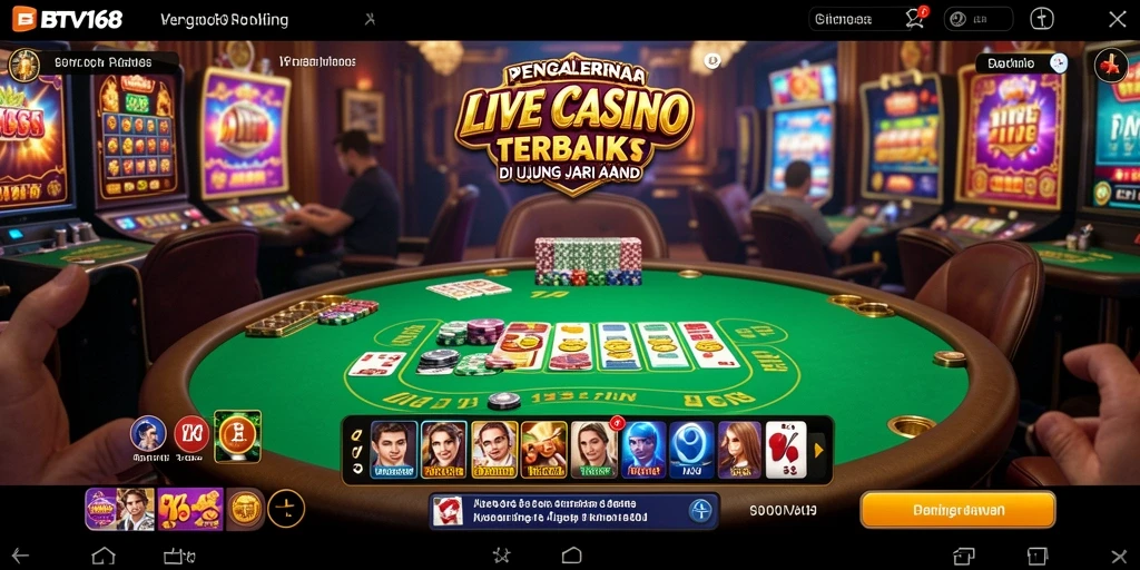 Screenshot gameplay Live Casino BTV168 yang menampilkan dealer dan meja permainan.