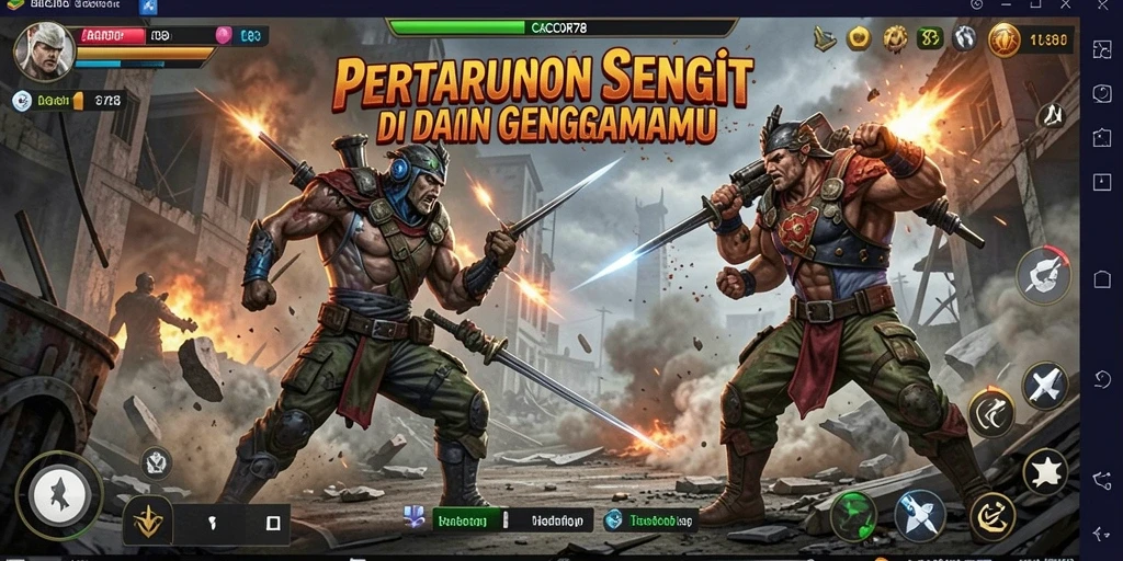 Tampilan gameplay menarik dari <strong>CACOR78</strong> saat pertarungan berlangsung di arena yang dinamis.