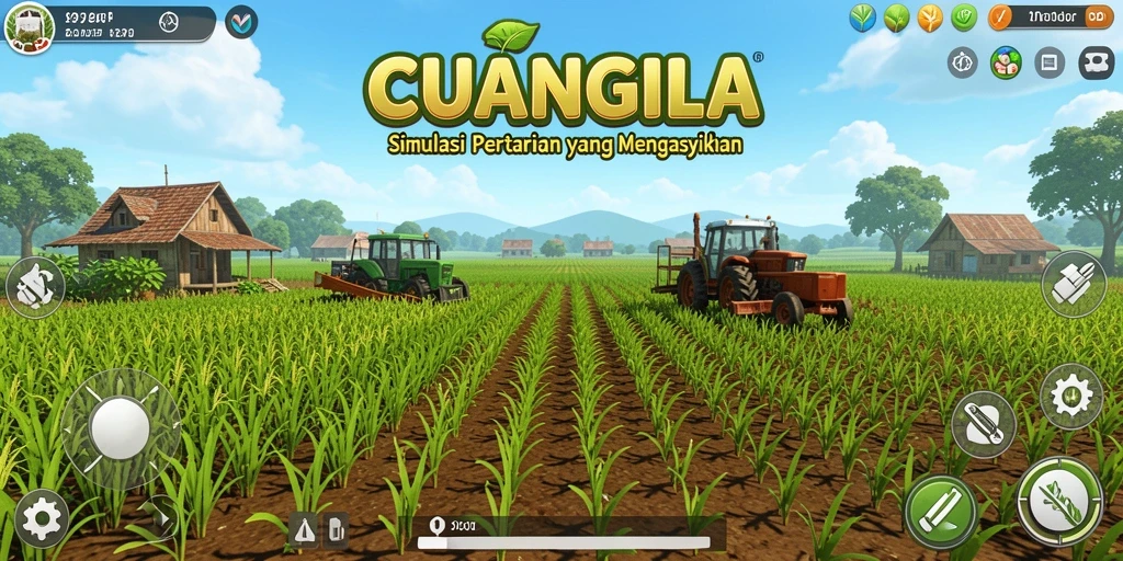 Tampilan gameplay seru dalam CUANGILA yang menggambarkan aktivitas pertanian.