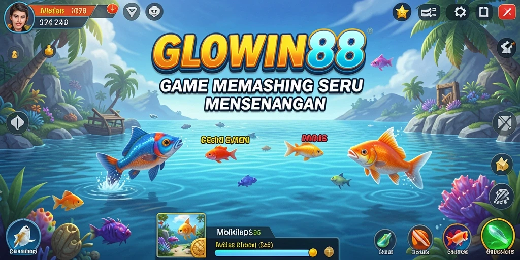 Tampilan gameplay seru dalam GLOWIN88 saat menangkap ikan.