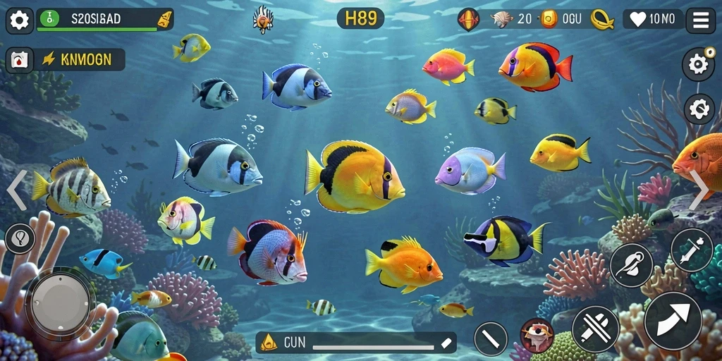 Screenshot gameplay H89 menampilkan aksi seru menembak ikan.