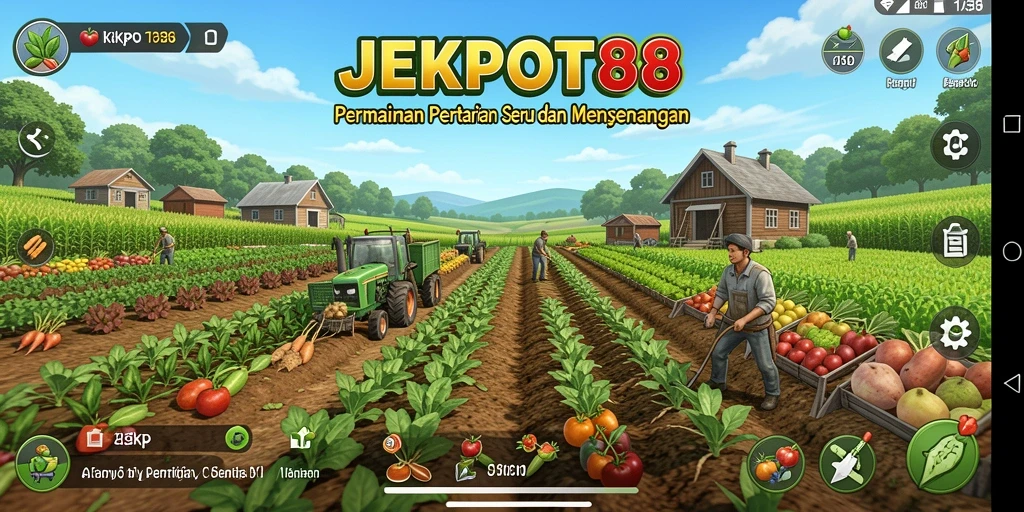 Tampilan gameplay JEKPOT88 dengan lahan pertanian yang subur.
