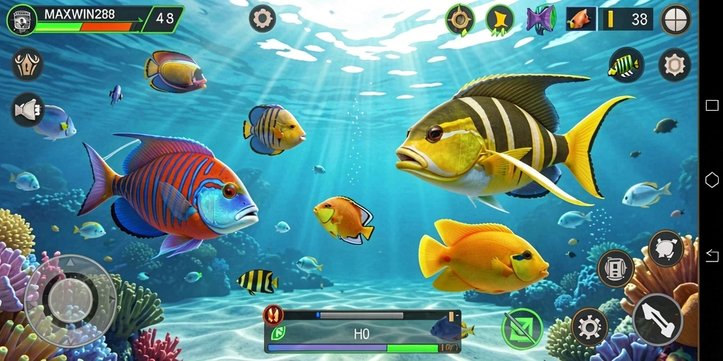 Screenshot menampilkan gameplay seru dalam Tembak Ikan