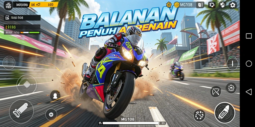 Tampilan gameplay MG108 yang seru dan mendebarkan saat balapan.