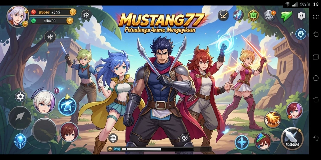 Screenshot gameplay MUSTANG77 yang menunjukkan pertarungan karakter anime.