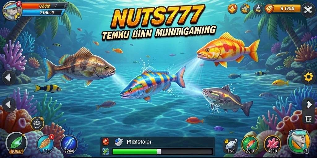 Tampilan gameplay seru dalam NUTS777 saat menembak ikan.