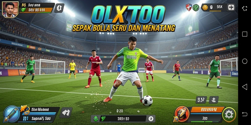 Tangkapan layar gameplay OLXTOTO menunjukkan aksi sepak bola yang mendebarkan.