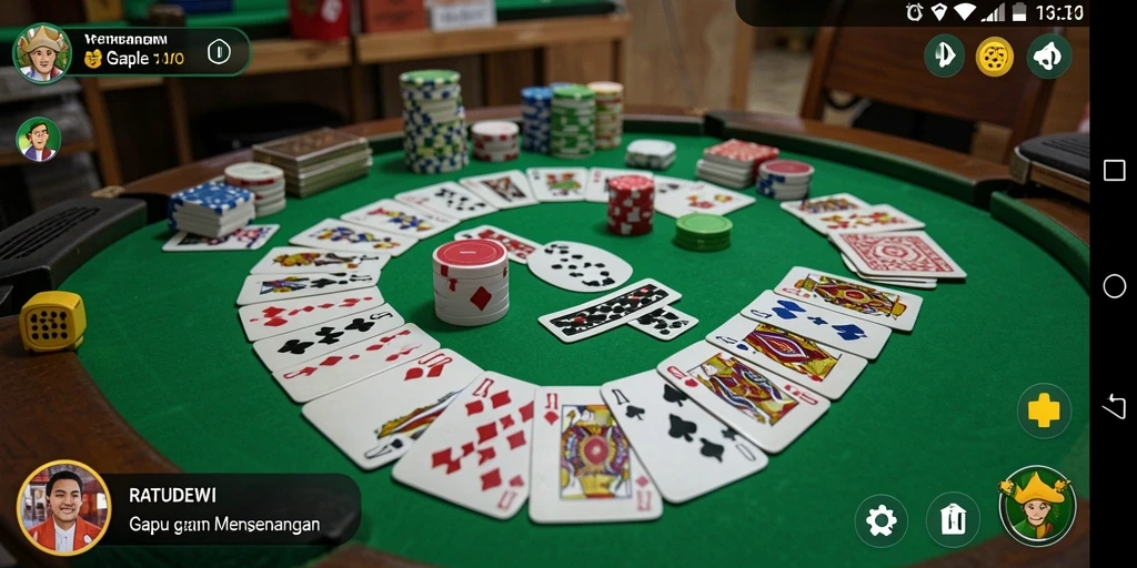 Screenshot utama RATUDEWI menampilkan gameplay Gaple yang menegangkan.