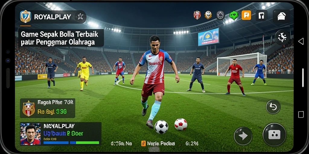 Screenshot gameplay ROYALPLAY menampilkan aksi seru sepak bola.