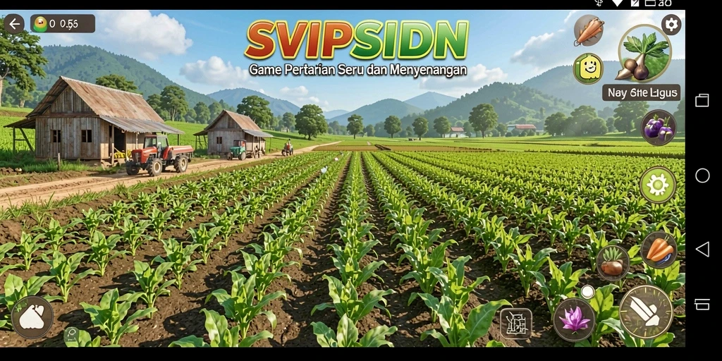 Tangkapan layar gameplay <strong>SVIPSIDN</strong> yang menampilkan aktivitas bertani yang seru.